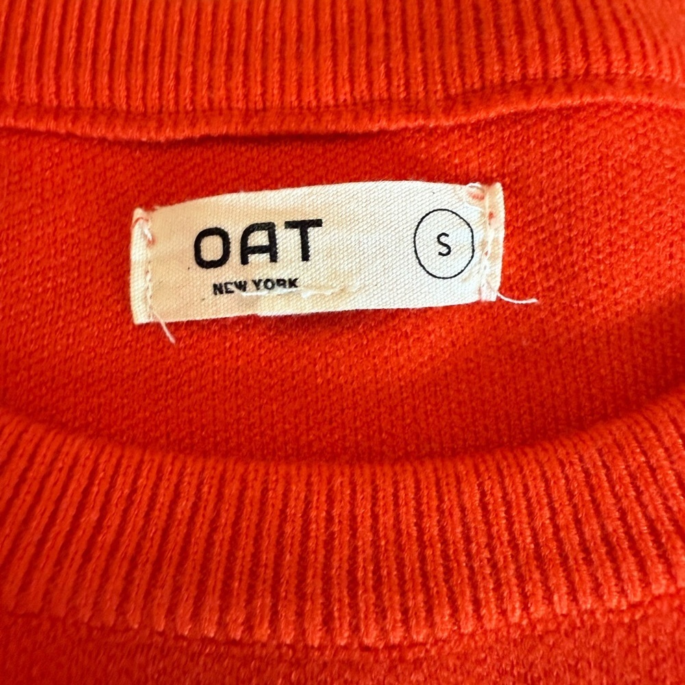 Oat New York Orange Crewneck Puff-Sleeve Sweater S - Picture 3 of 7